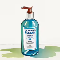 a blue bottle of lotion sitting on top of a floor
