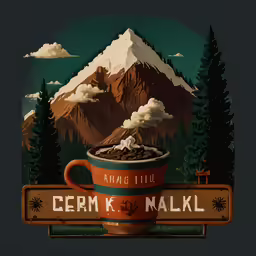 the advertising for the cereal milk shop shows mountains and fir trees
