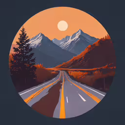 the road is empty in front of mountains,a photograph of a sunset over a road