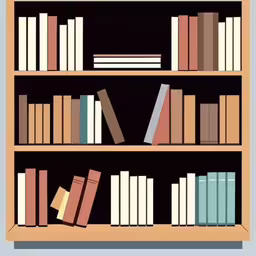 books lined up on a shelf in a library,there are several shelves with different books on them