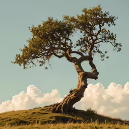 a lone tree on top of a hill on a cloudy day