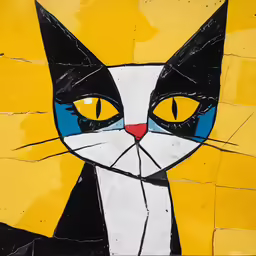 there is a painting on the wall with an image of a cat