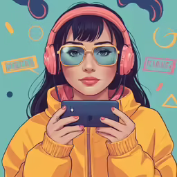 digital drawing of a girl with headphones and head phones