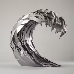 an abstract metal sculpture with a gray background