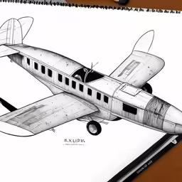 a black and white drawing of a biplane