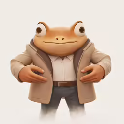 a very big cute frog wearing a business suit