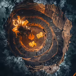 an aerial shot of the floor with a fire pit in the center