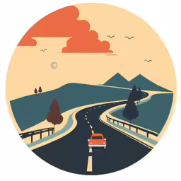 an orange car driving down a winding road