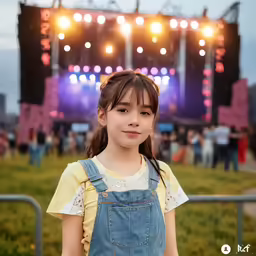 a girl standing in front of an empty stage