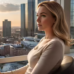 a woman is looking out a window while holding her hands together