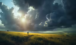 a field that has some people walking in it