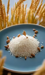 some type of white rice on a blue plate