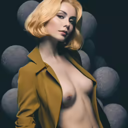 a naked woman is standing with some balls