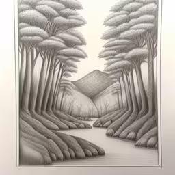 pencil drawing of a landscape scene