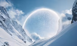 the snowboarder in blue is going through a big ring