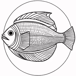 a black and white drawing of a fish