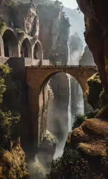 a man is on a bridge over a river