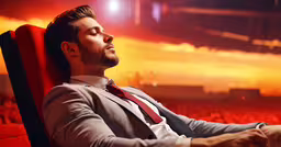 a man with a beard sitting on a chair in a theater,man sitting in chair looking away while waiting for movie