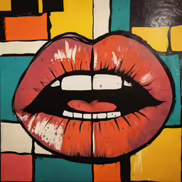 an artistic image of a colorful face painted on wood