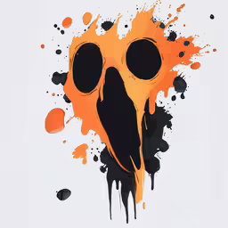 a painting with orange paint and black and orange spots