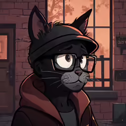 a cat with glasses and a hat wearing a jacket