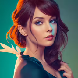 a woman with an unusual make - up and long curly red hair