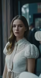 a beautiful young lady in a white dress