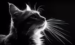 a cat is photographed against a black background