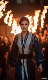 a woman is walking down the runway wearing a black dress