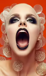 woman with blonde hair and decorations on her head with a surprised look