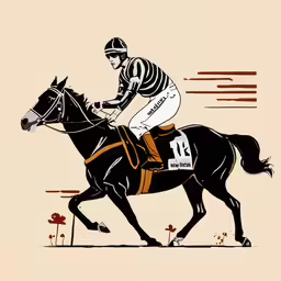 a painting of a horse and rider on a track