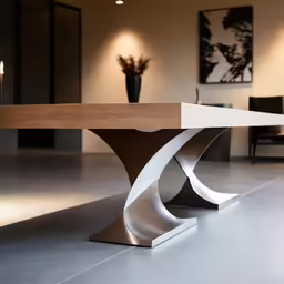 a modern dining room table in a living area