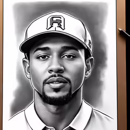 a sketch of a man wearing a baseball hat