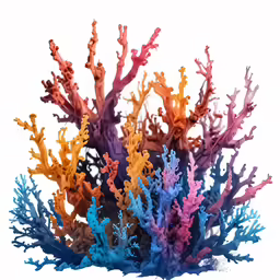 a small collection of red and blue corals