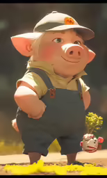 an animated pig with a baseball cap on