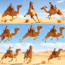 people riding camels and riding on camel back in the desert
