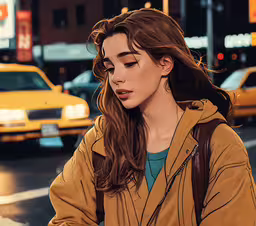 there is a woman on the street reading a cell phone,a young girl checking her cell phone on the side of a street