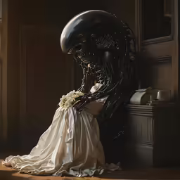 a bride and groom dressed up for a mass effect photo shoot