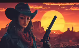 the character is holding an ake rifle in a desert setting