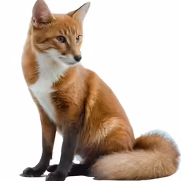 an orange and white fox sitting down with its eyes open
