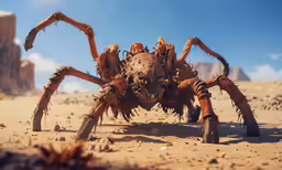 there is a giant spider crawling on the sand