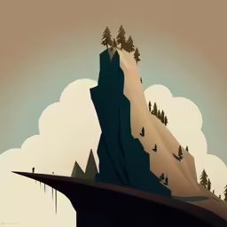 a painting of the sky with trees and hills