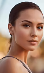 a woman looking directly in the camera and wearing some earrings