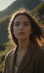 a woman stands on the side of a mountain looking into the distance