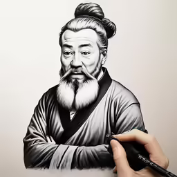 a person draws with colored pencils on a drawing of a man