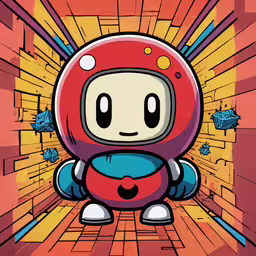 a cartoon character sitting inside a bright room,a cartoon of a little monster in an orange room