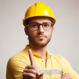 a construction man in a yellow hard hat posing