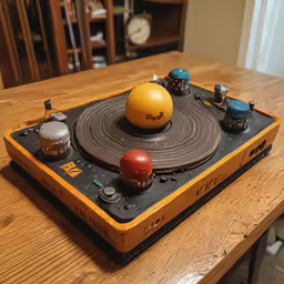 a turntable with different controls is on a table