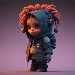 an animation character with dread locks and ear phones