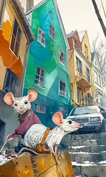 a mural of a rat on top of a suitcase